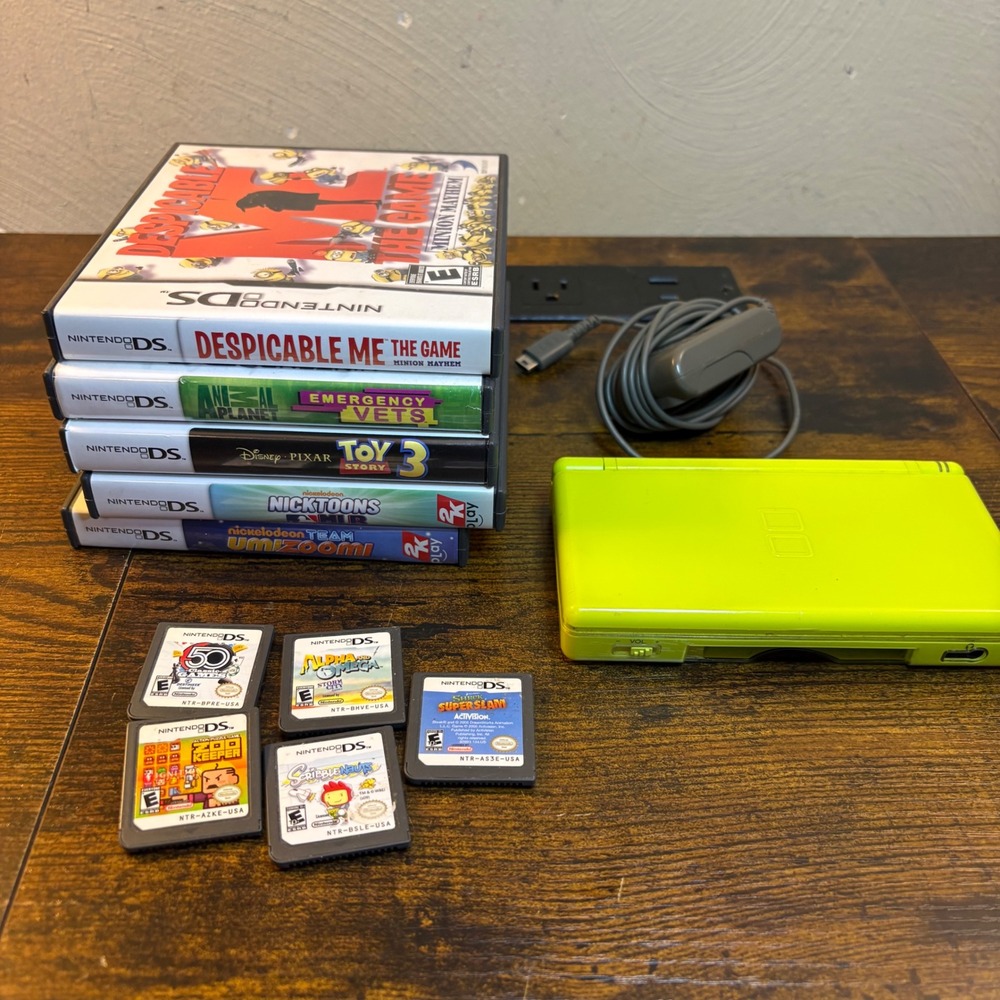 Nintendo DS Lite Lime Green Console Bundle USG-001 with 10 Games and Charger